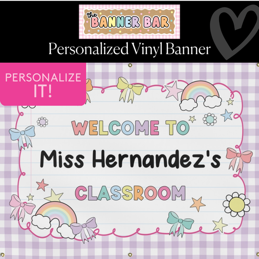 Sticker Book Lavender Gingham Personalized Classroom Banner | Banner Bar