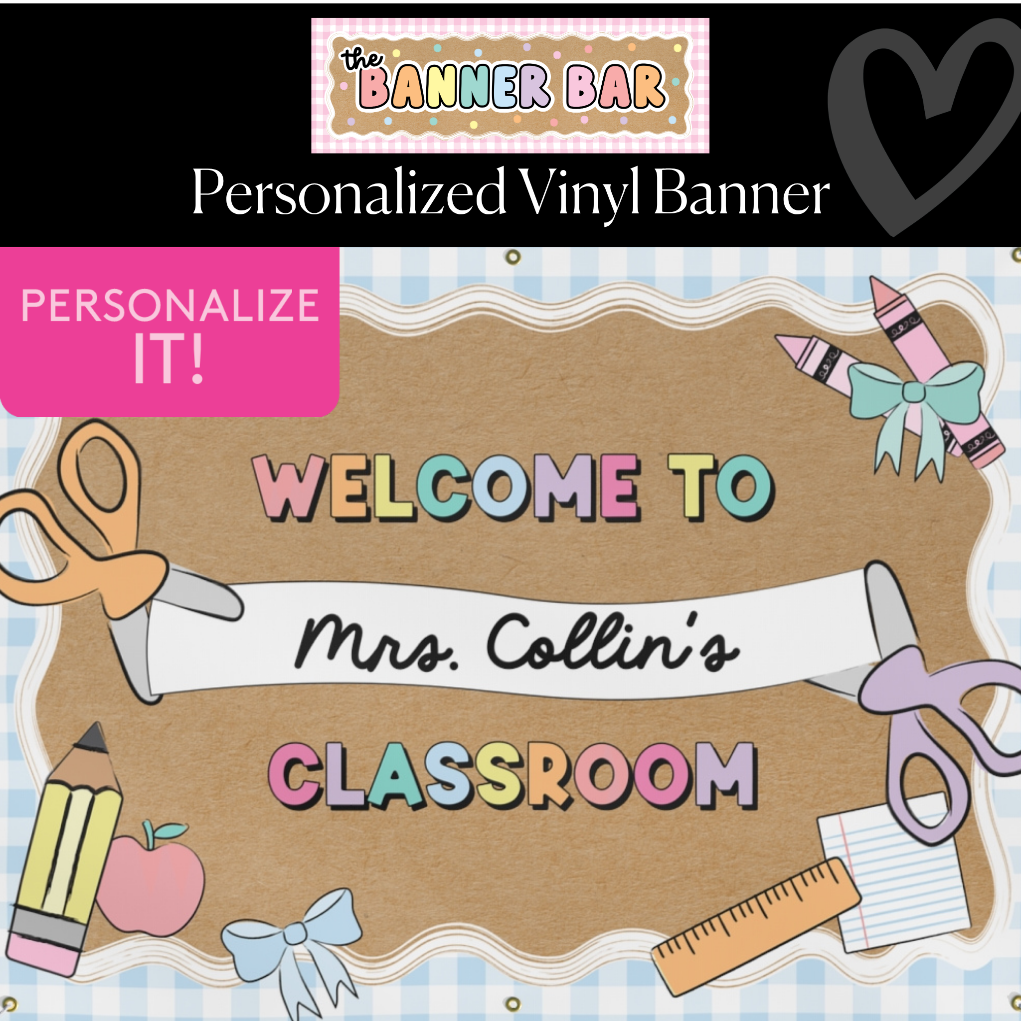 Pastel Blue Happy Teacher Personalized Classroom Banner | Banner Bar