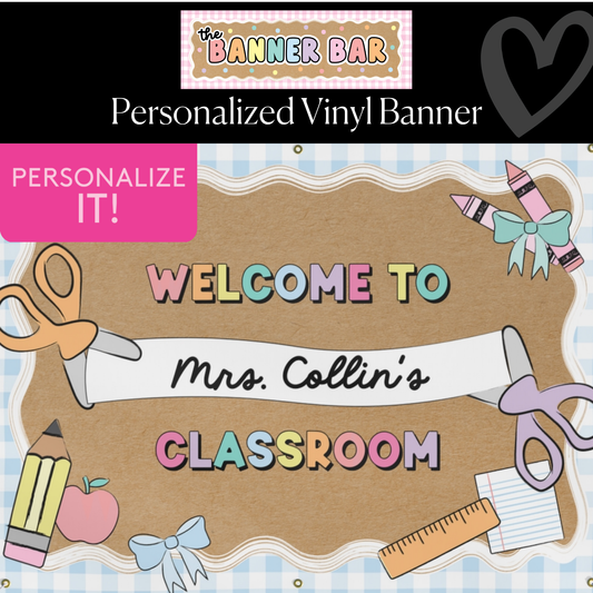 Pastel Blue Happy Teacher Personalized Classroom Banner | Banner Bar