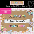 Load image into Gallery viewer, Pastel Pink Happy Teacher Personalized Classroom Banner | Banner Bar

