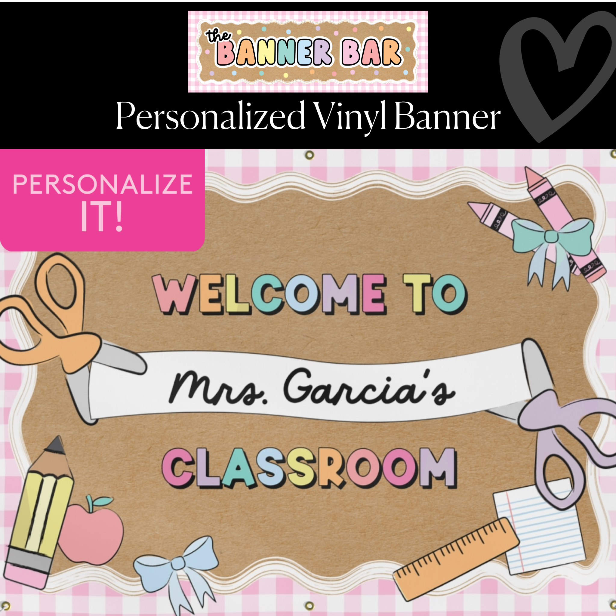 Pastel Pink Happy Teacher Personalized Classroom Banner | Banner Bar