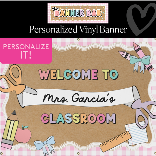 Pastel Pink Happy Teacher Personalized Classroom Banner | Banner Bar