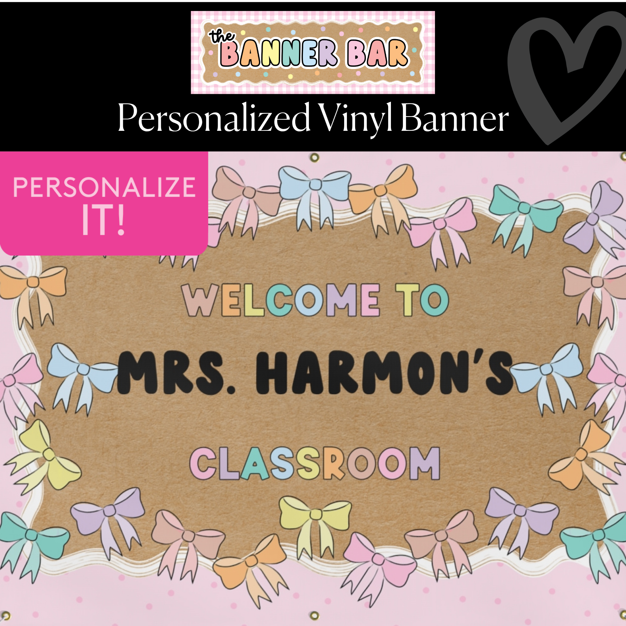 Pastel Rainbow Bows Personalized Banner | Banner Bar
