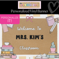 Load image into Gallery viewer, Pastel Pages & Yellow Stripes Personalized Classroom Banner | Banner Bar
