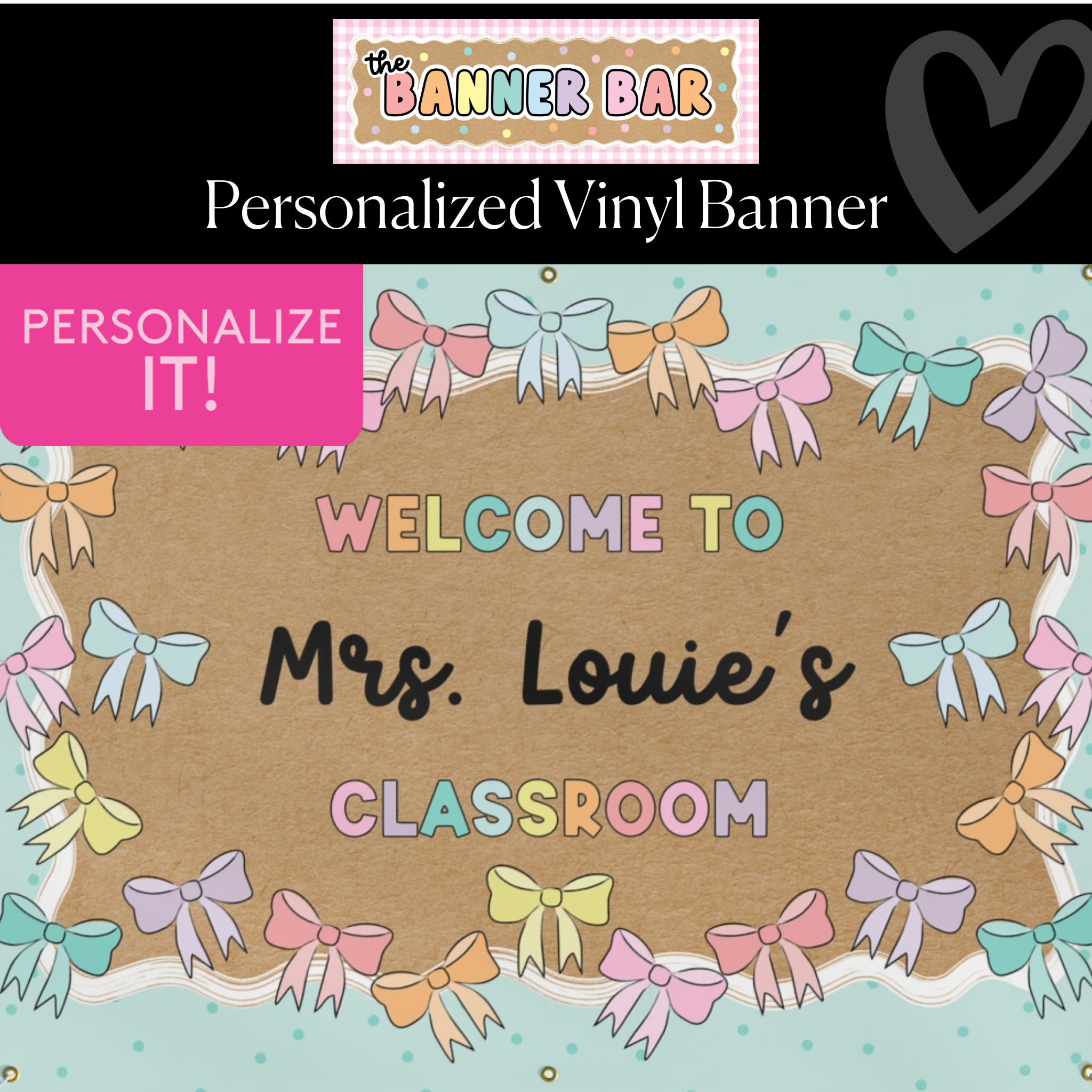 Whimsy Pastel Bows Personalized Banner | Banner Bar