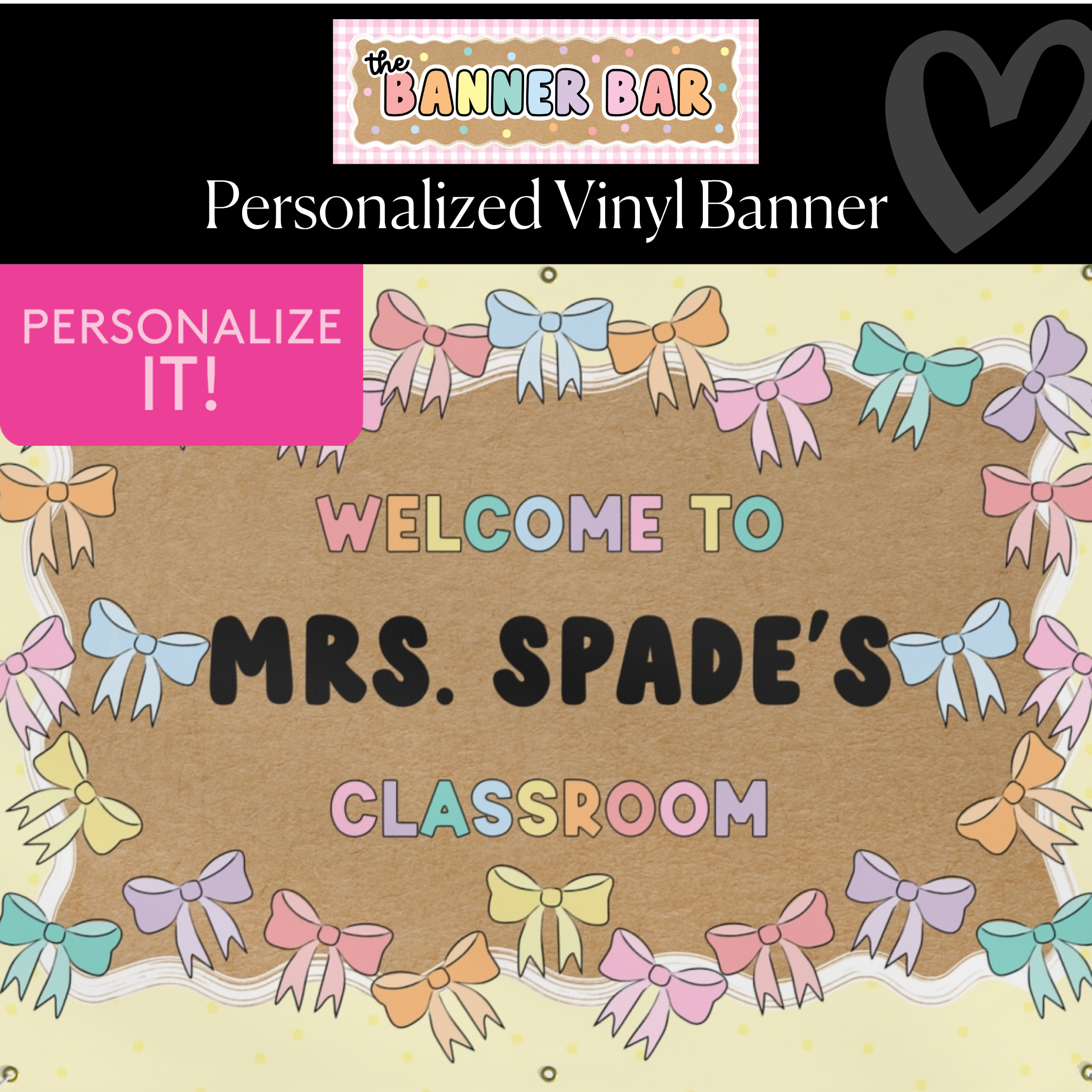 Pretty in Pastel Bows Personalized Banner | Banner Bar