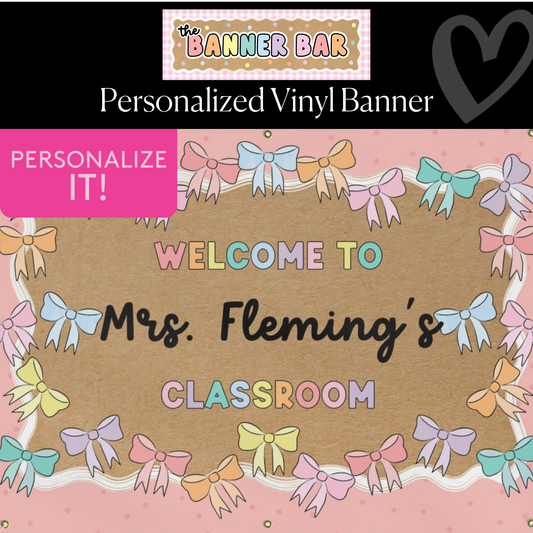 Soft Pink Bows and Kraft Paper Classroom Personalized Banner | Banner Bar