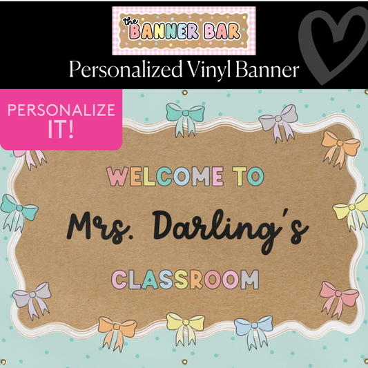 Pastel Mint Bows and Dots Personalized Classroom Banner | Banner Bar