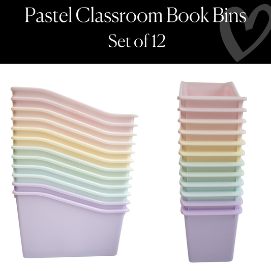 Pastel Classroom Book Bins Set of 12 | Plastic Library Storage Organizer for Teachers