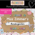 Load image into Gallery viewer, Scissors & School Supplies Pastel Pink Gingham Personalized Banner | Banner Bar
