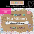 Load image into Gallery viewer, Scissors & School Supplies Pastel Lavender Gingham Personalized Banner | Banner Bar
