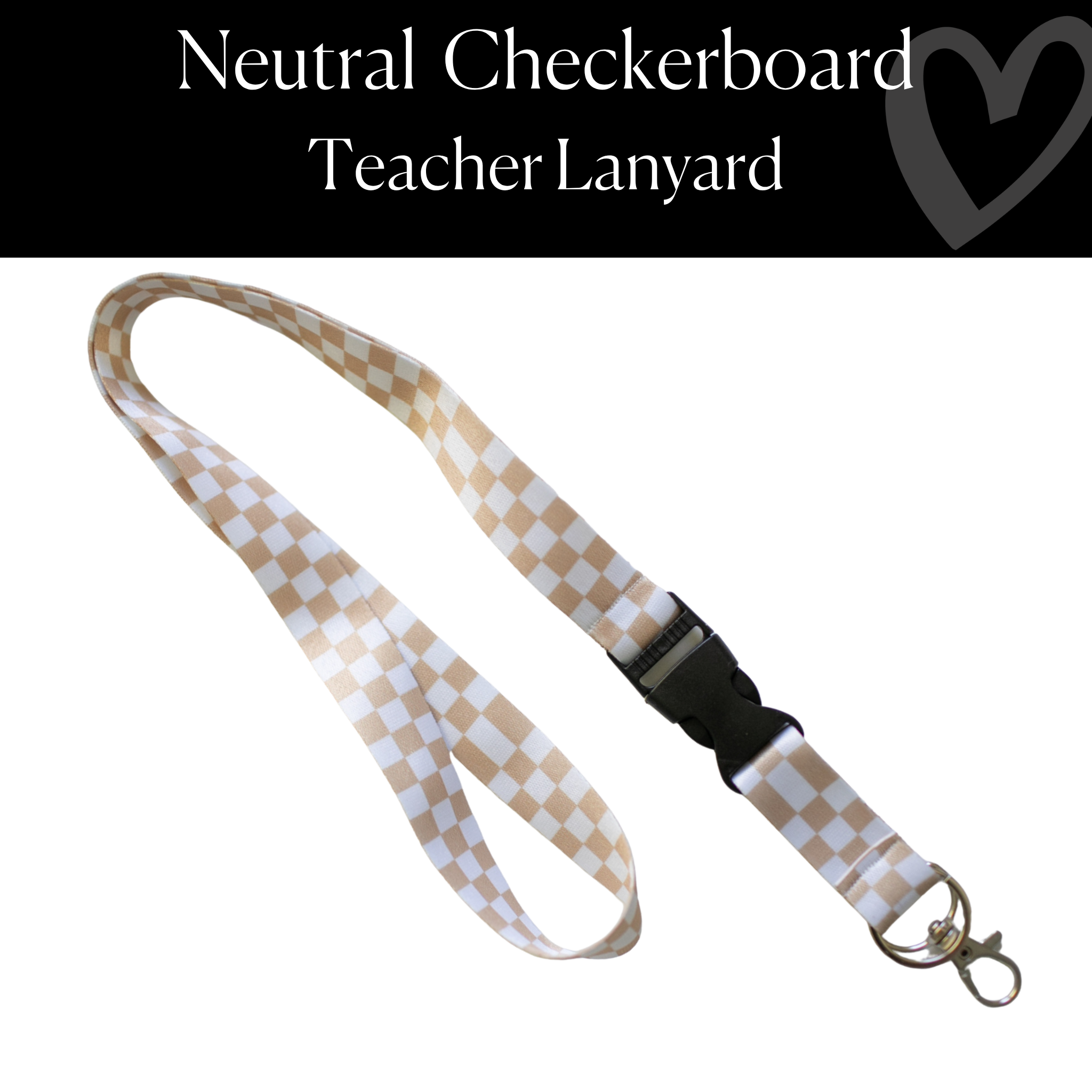 Neutral Checkerboard Teacher Lanyard | Teacher Accessories