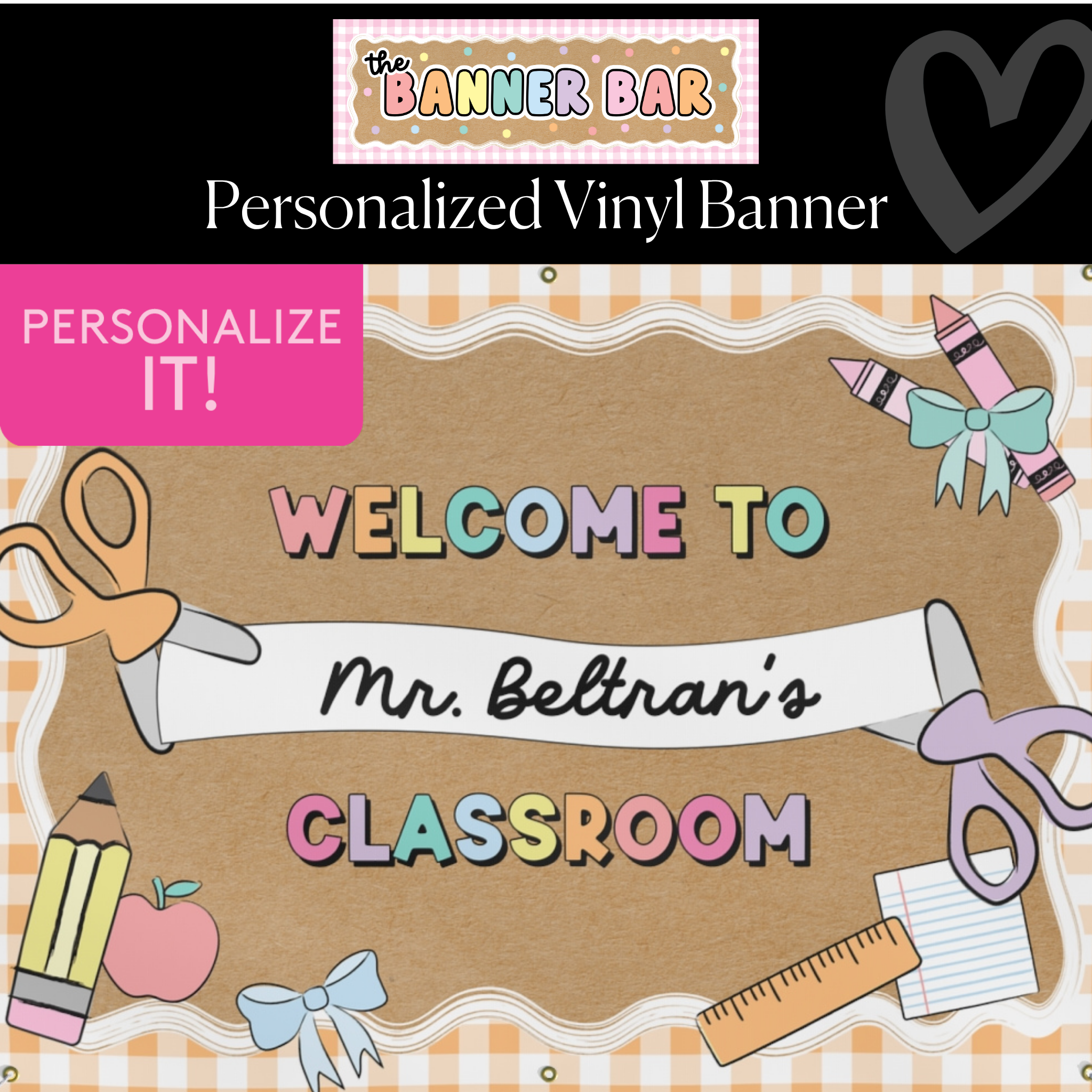 Pastel Orange Happy Teacher Personalized Classroom Banner | Banner Bar