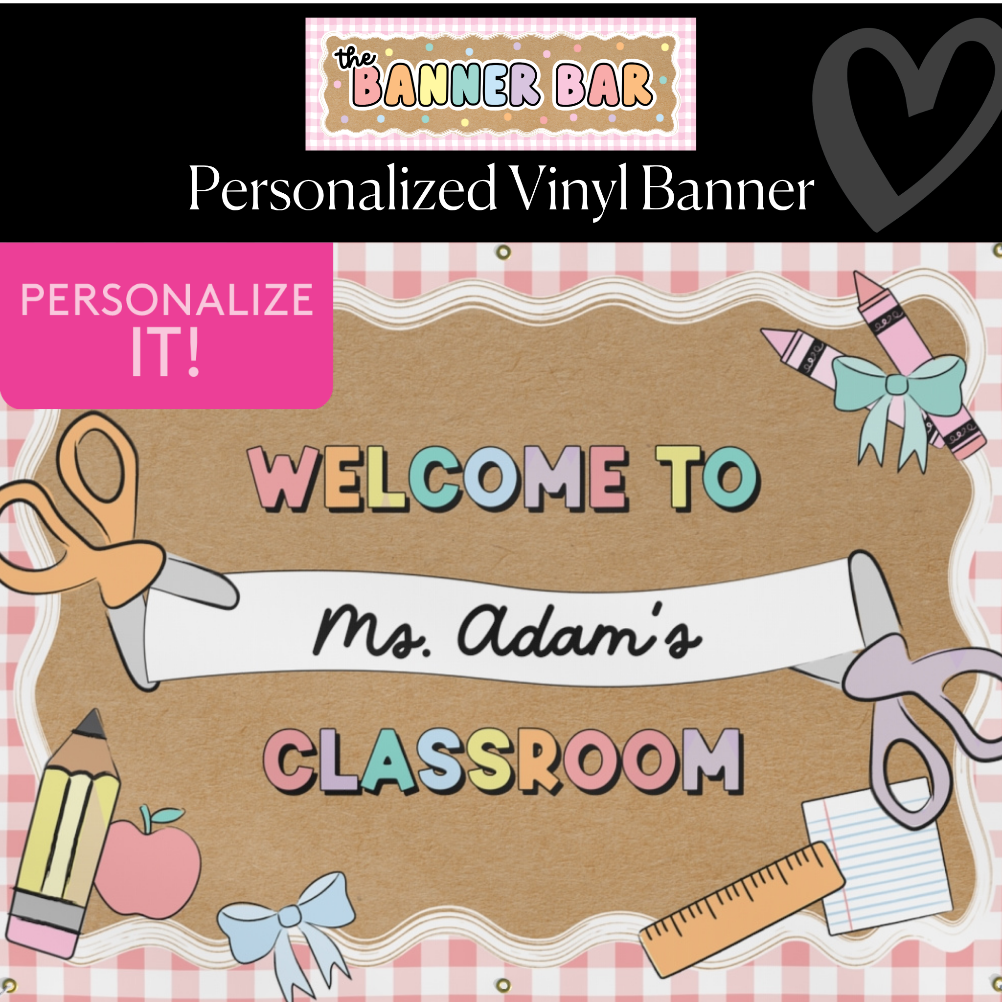 Carnation Pink Happy Teacher Personalized Classroom Banner | Banner Bar