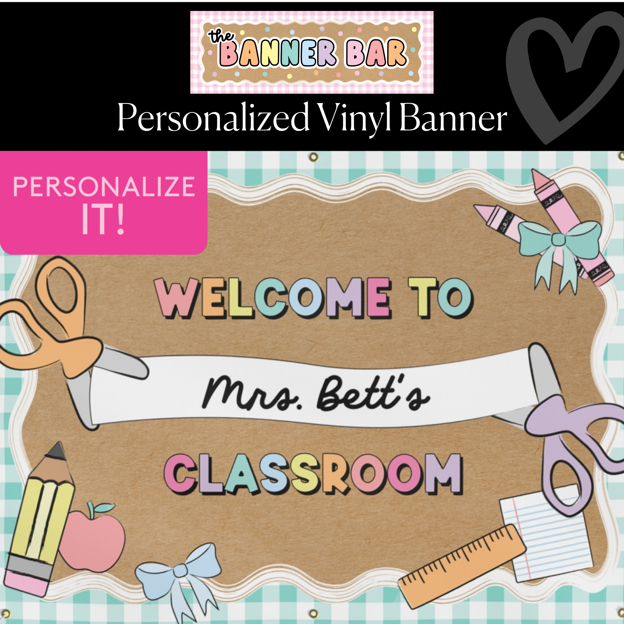 Pastel Mint Happy Teacher Personalized Classroom Banner | Banner Bar