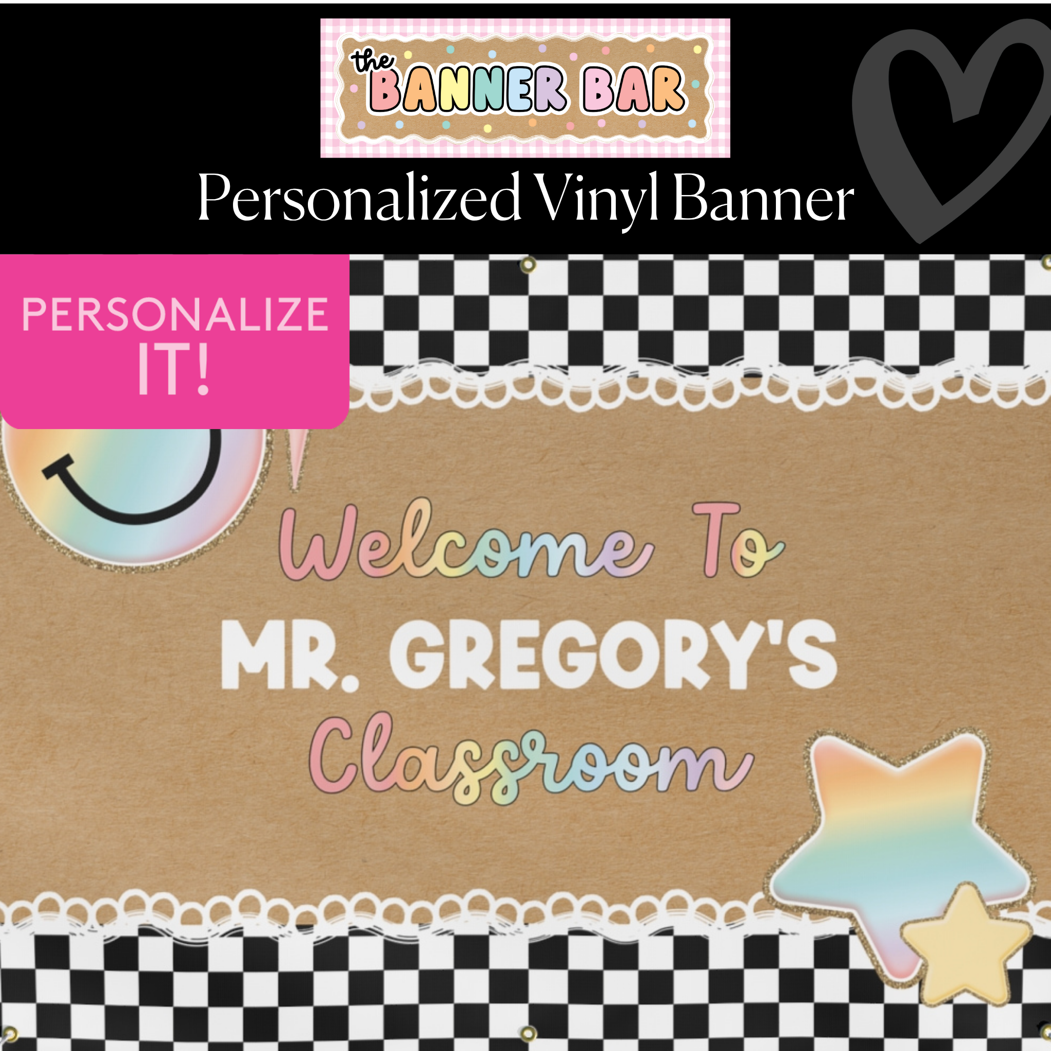 Retro Smiles Personalized Classroom Banner | Banner Bar