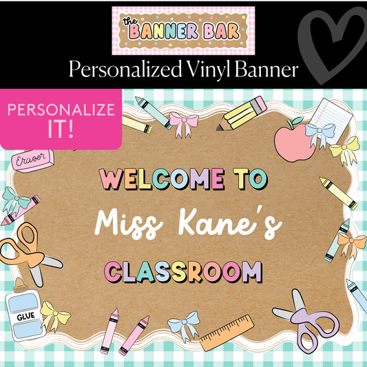 Pastel Mint Gingham School Supplies Personalized Banner | Banner Bar