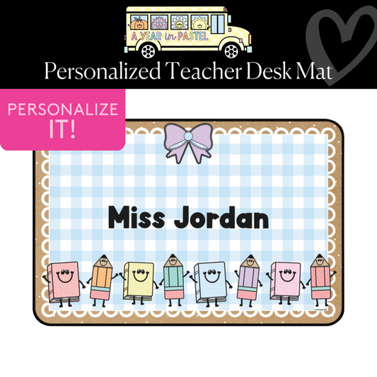 School Supply Friends Personalized Desk Mat | A Year In Pastel