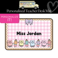 Load image into Gallery viewer, School Supply Friends Pink Gingham Personalized Desk Mat | A Year In Pastel
