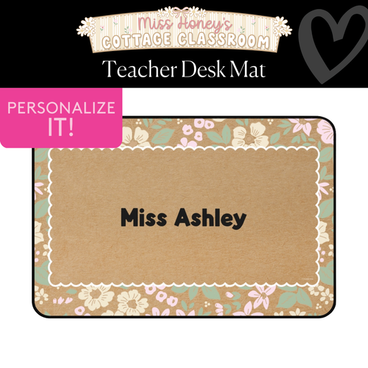 Kraft Paper Floral Personalized Desk Mat | Miss Honey's Cottage Classroom