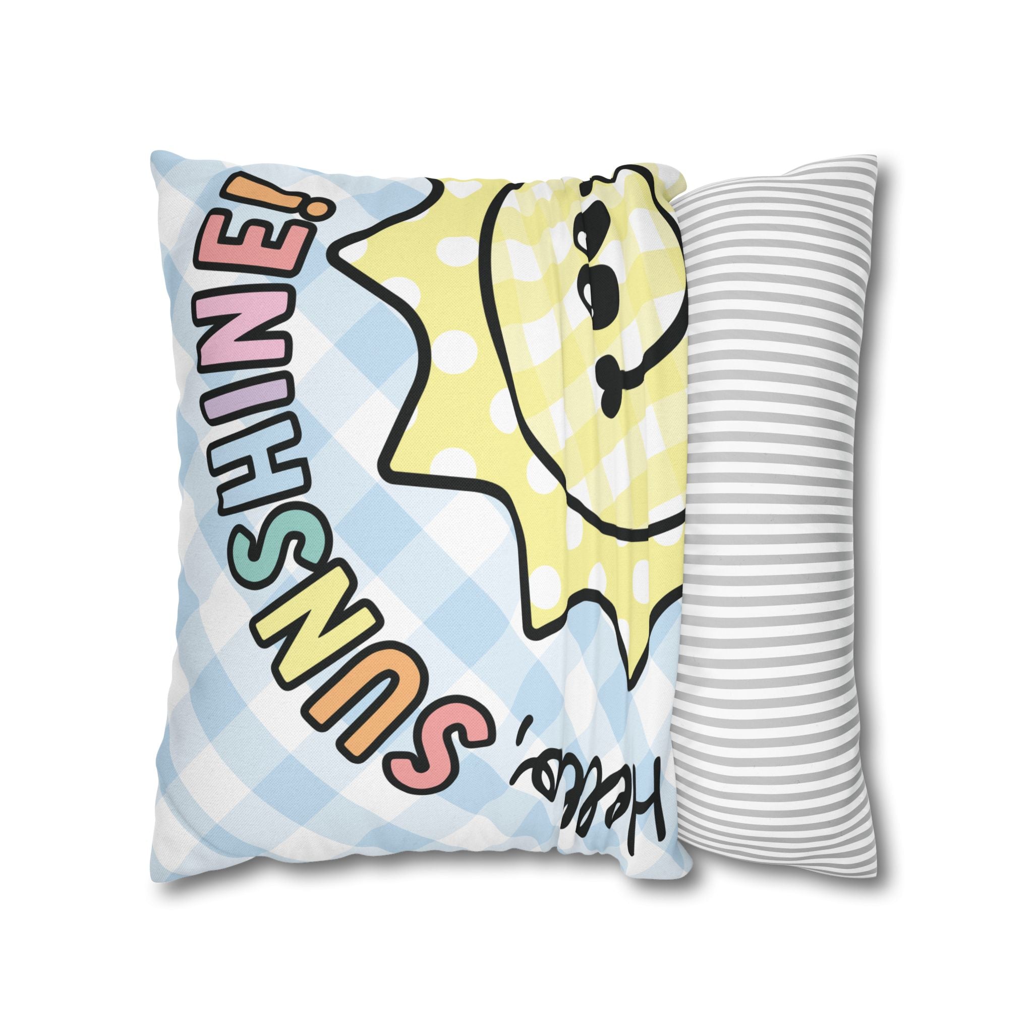 Hello Sunshine Blue Gingham Classroom Pillow Cover | A Year In Pastel