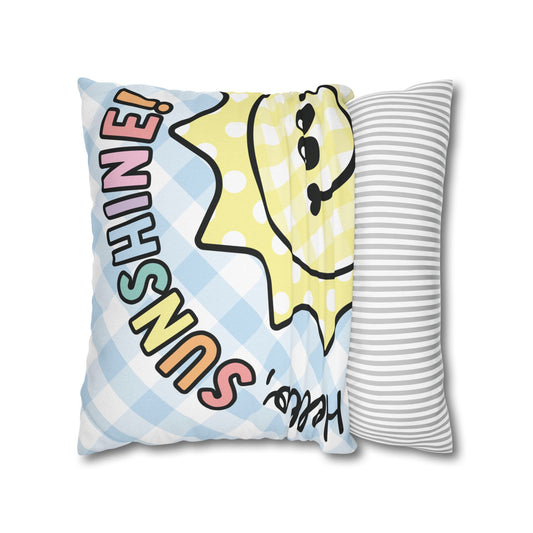 Hello Sunshine Blue Gingham Classroom Pillow Cover | A Year In Pastel