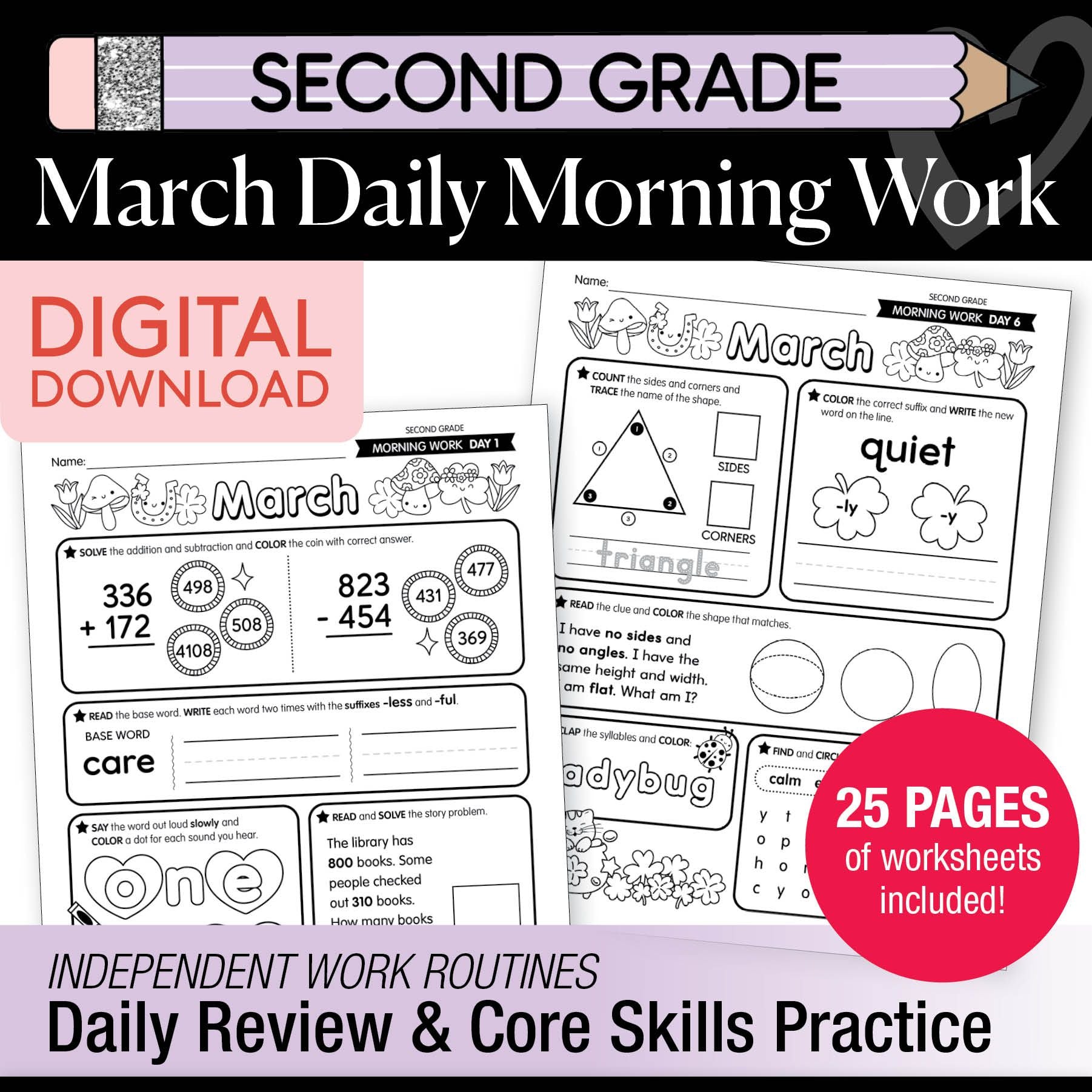 Printable Second Grade March Daily Morning Work