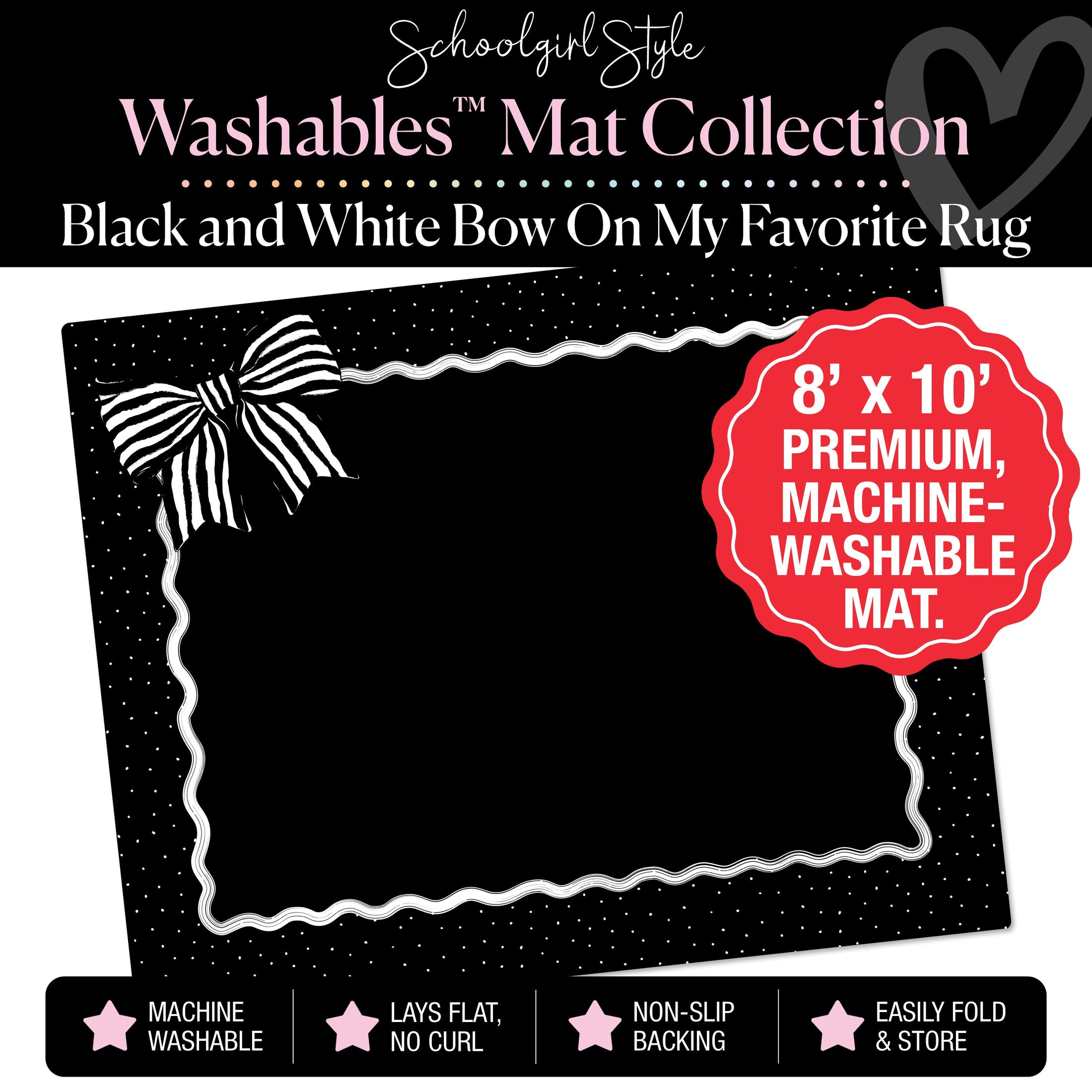 Black and White Bow Scallop Classroom Mat by Schoolgirl Style