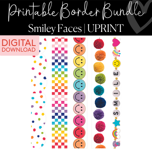 rainbow smiley printable border bundle 