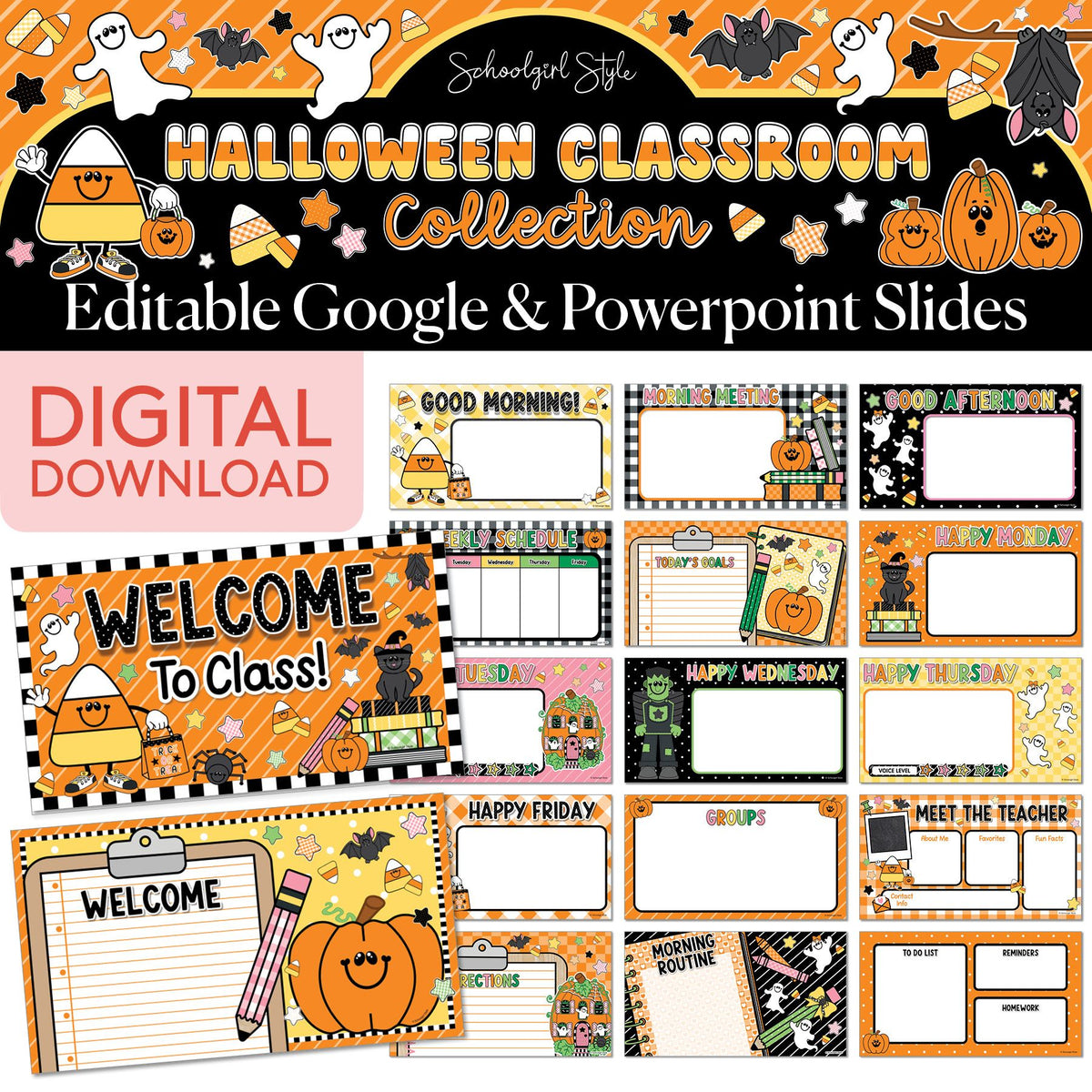 Halloween Google and Powerpoint Classroom Slides | 90s Teacher