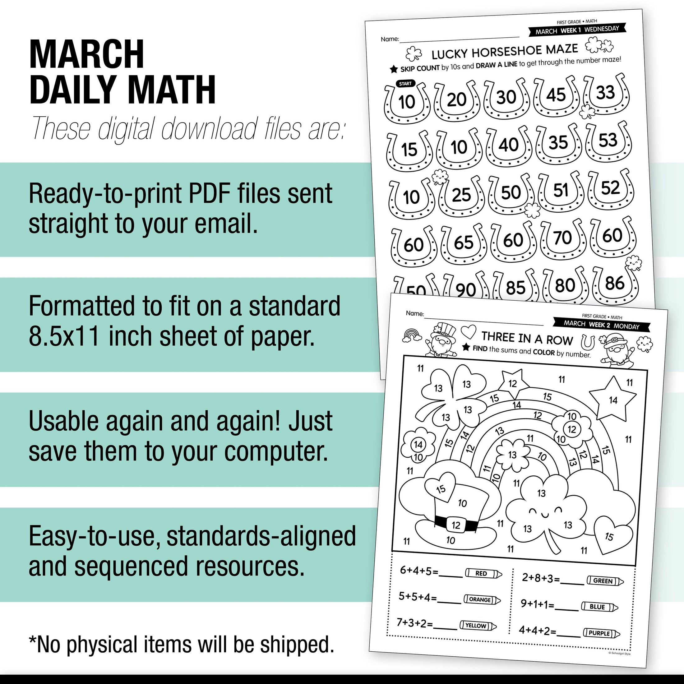 Printable First Grade March Daily Math