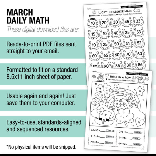 Printable First Grade March Daily Math