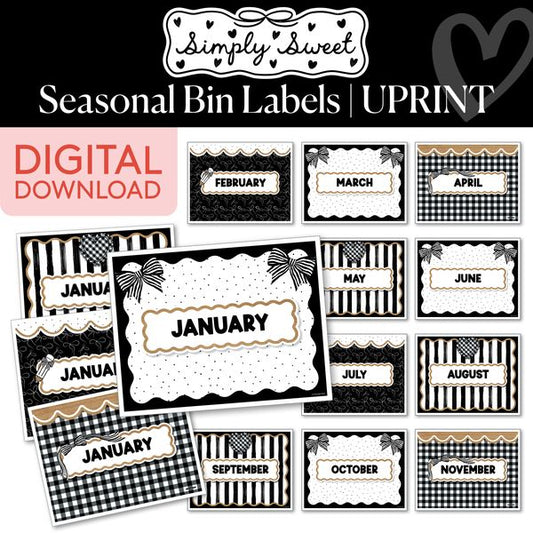 Printable Classic Black and White Monthly Bin Labels | Simply Sweet