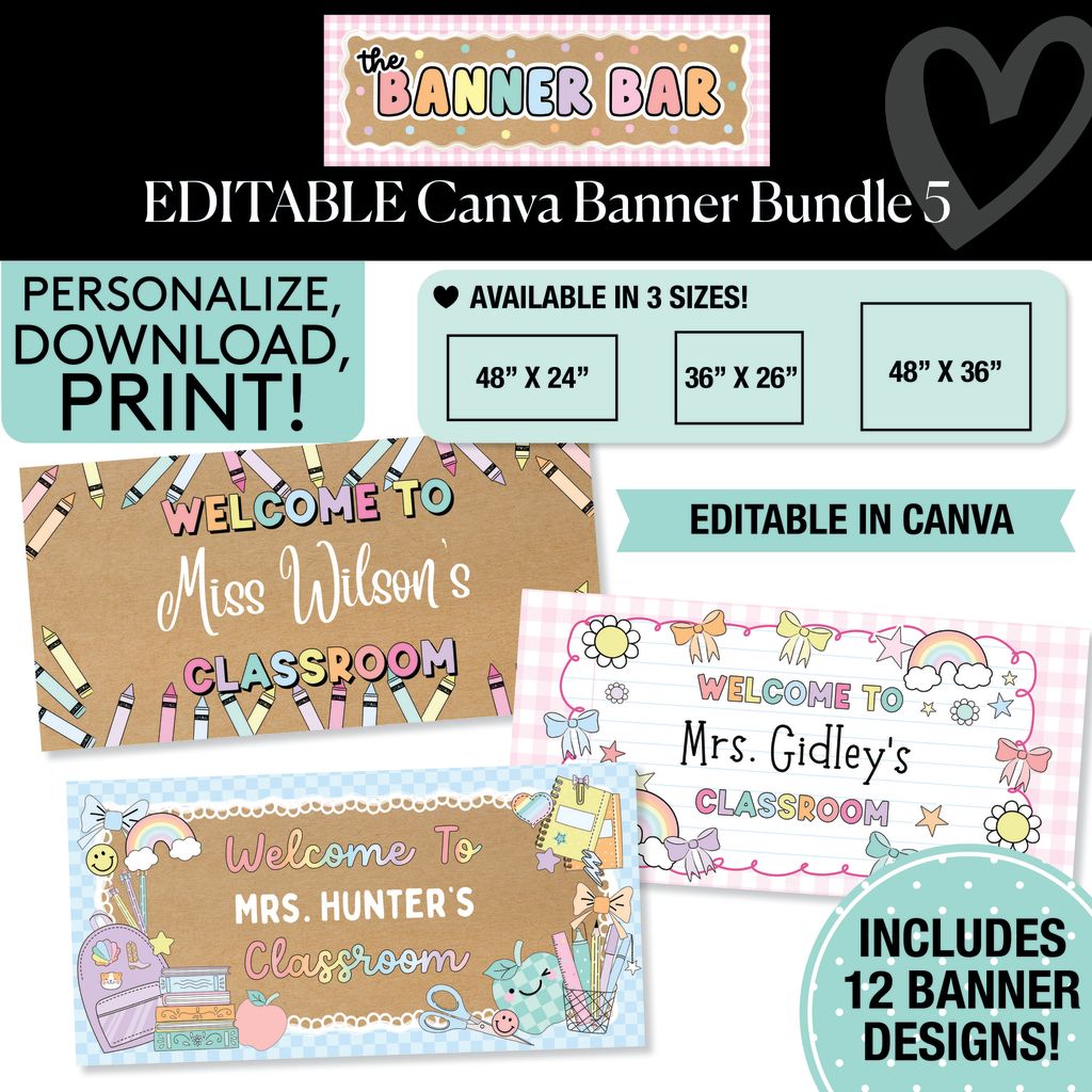 Personalized Editable Canva Kraft Style Banner Bundle 5