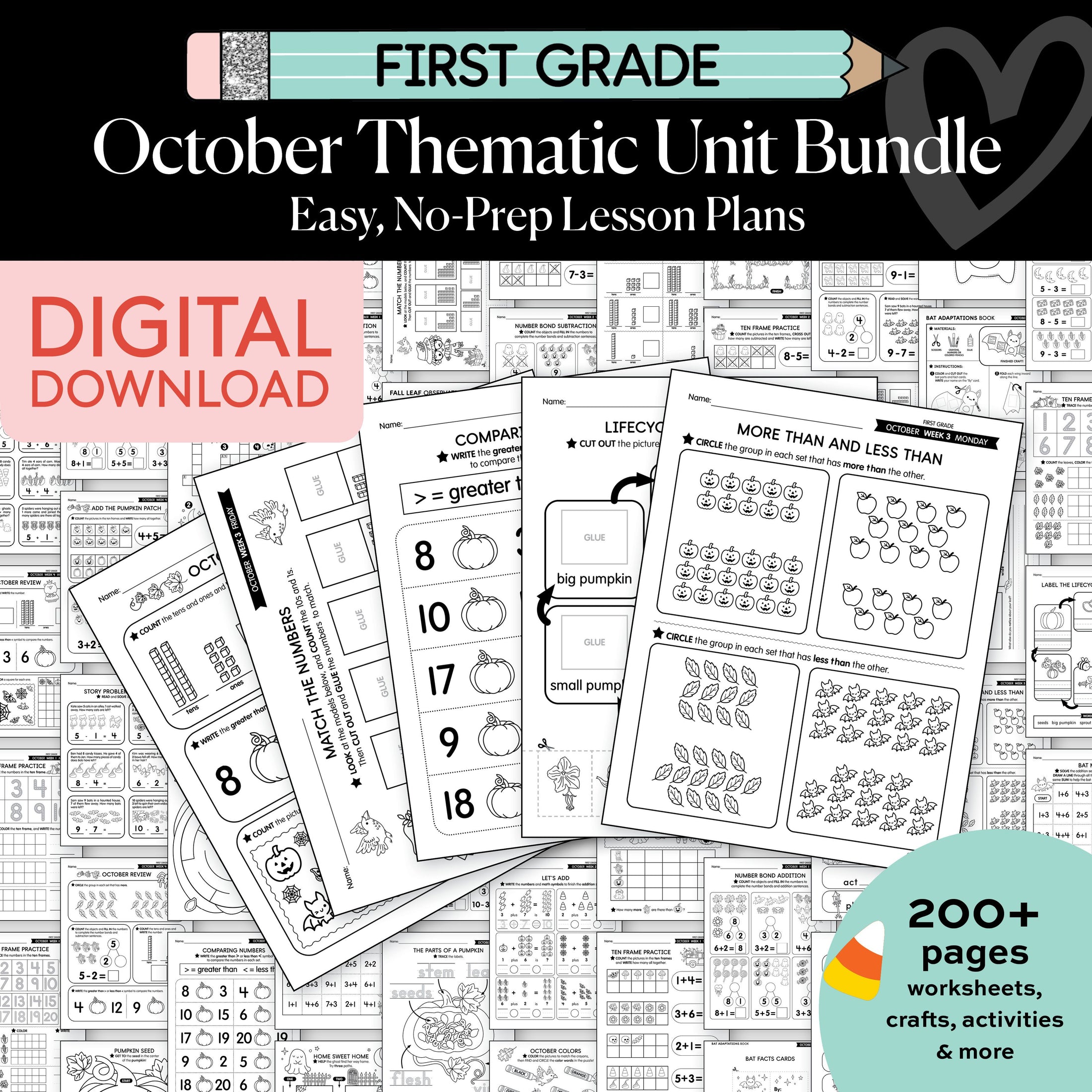 Printable First Grade October Thematic Unit Bundle