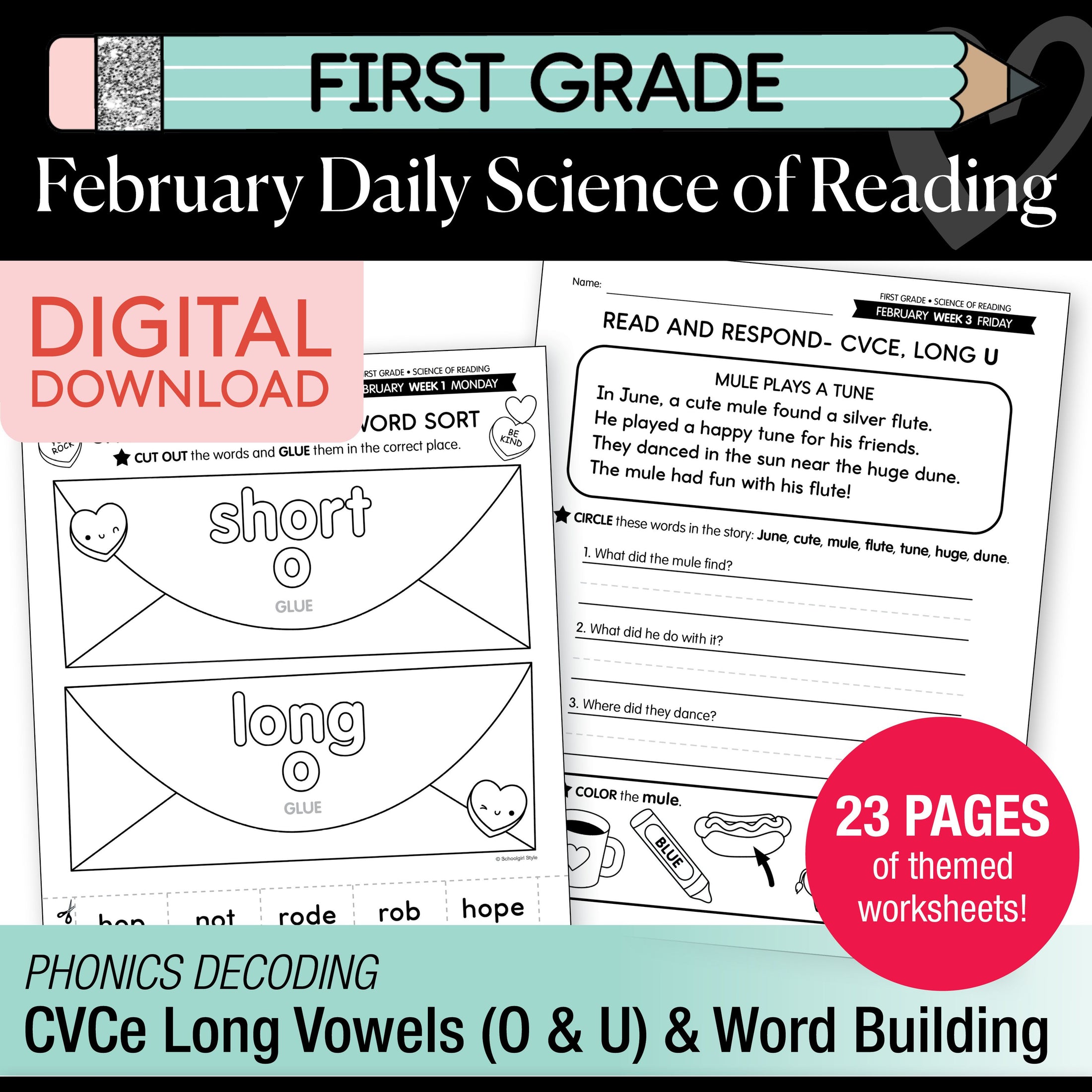 Printable First Grade February Daily Science of Reading