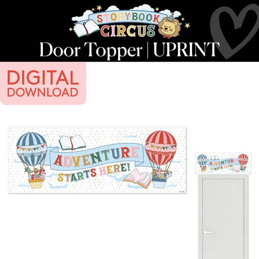 Printable Vintage Adventure Starts Here Door Topper | Storybook Circus