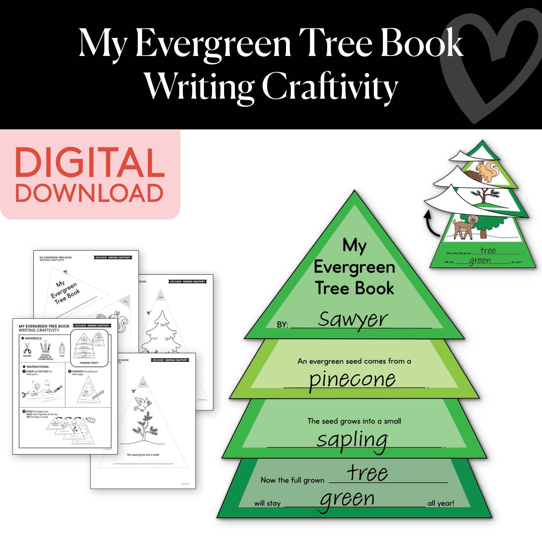 Printable December My Evergreen Tree Book Writing Craftivity