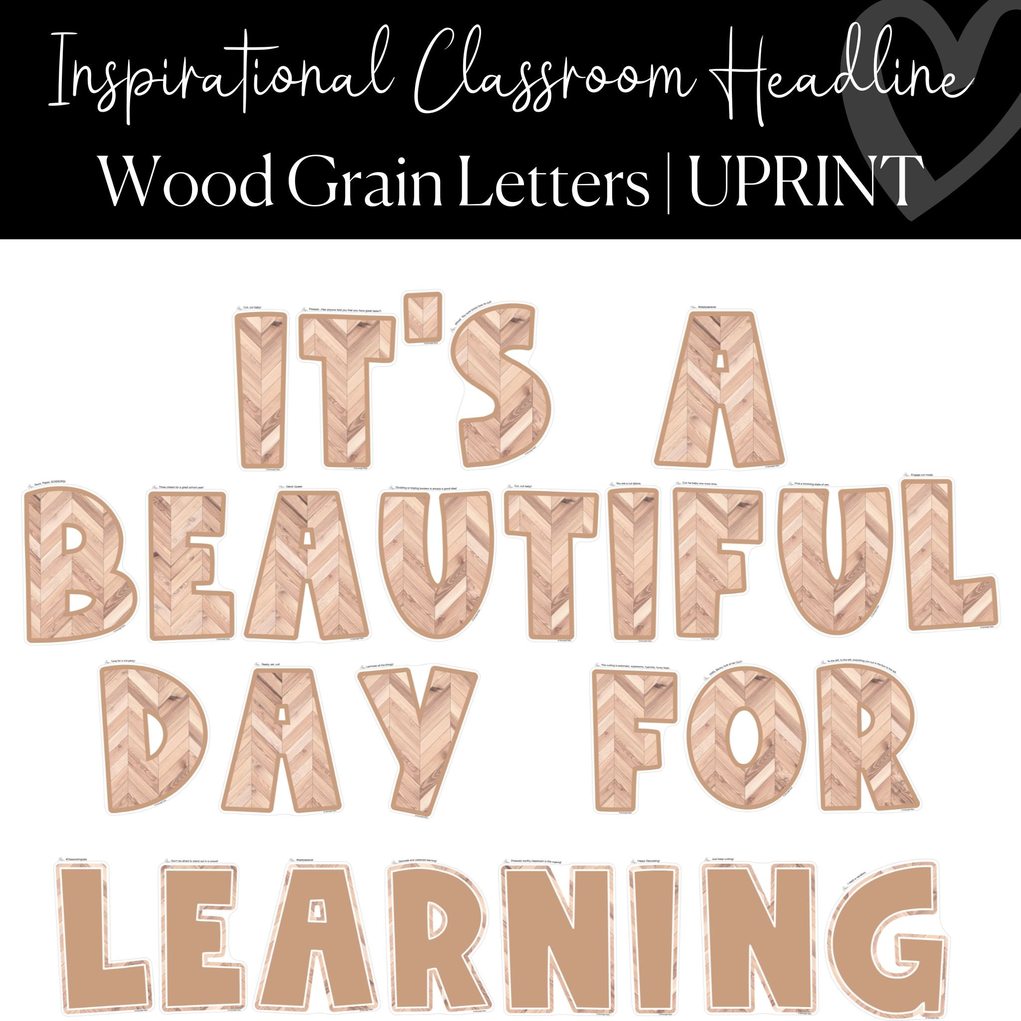 Neutral Bulletin Board Letters, Wood Grain Printable Letters