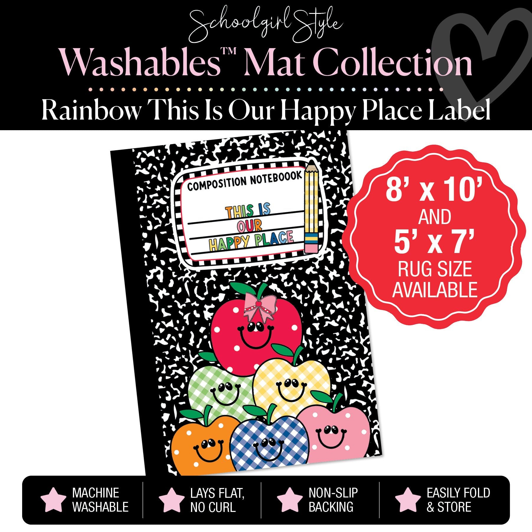 Rainbow This is Our Happy Place Composition Notebook Label Classroom Mat by Schoolgirl Style