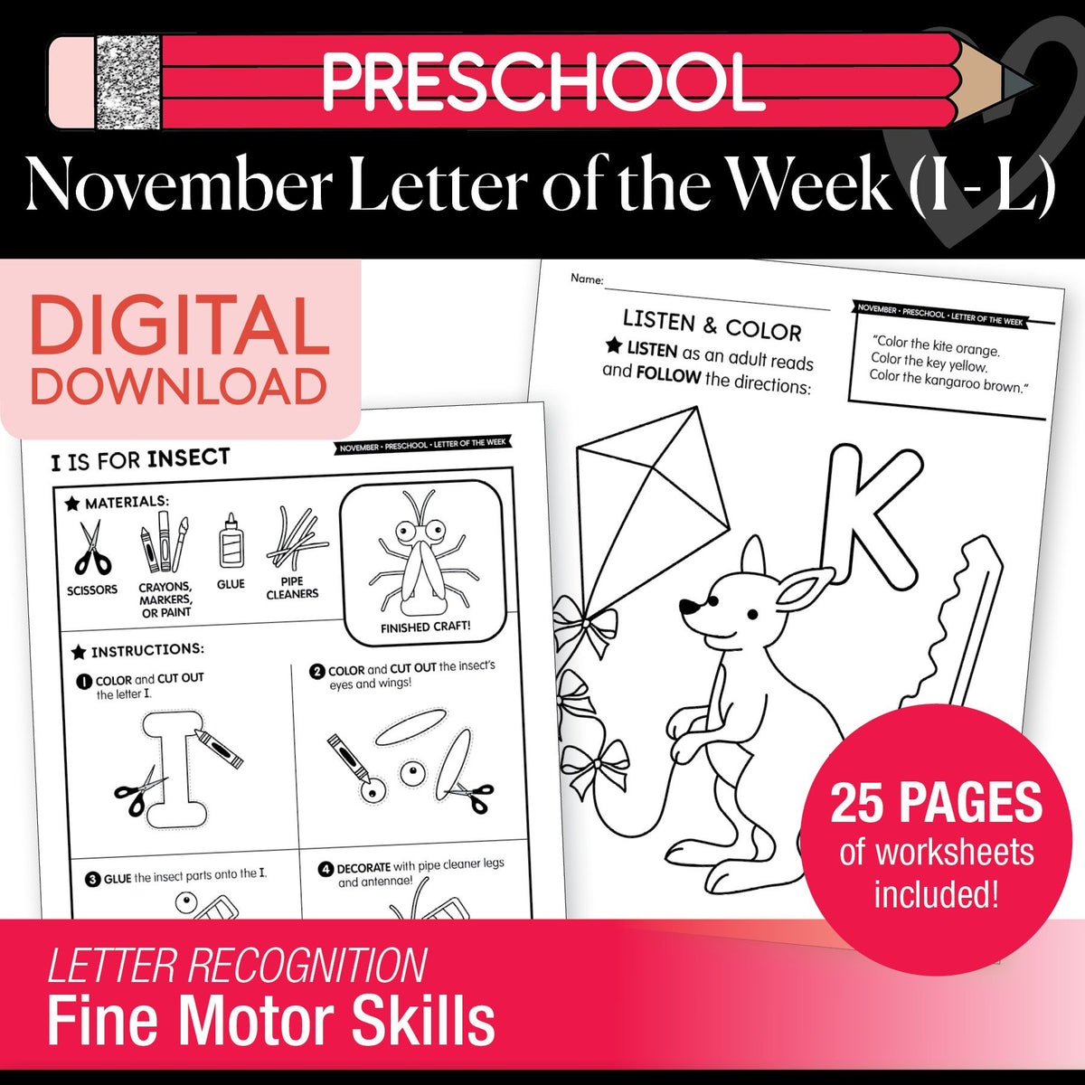 Printable Preschool November Letter of the Week (I-L)