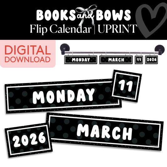 Black and White Printable Classroom Flip Calendar