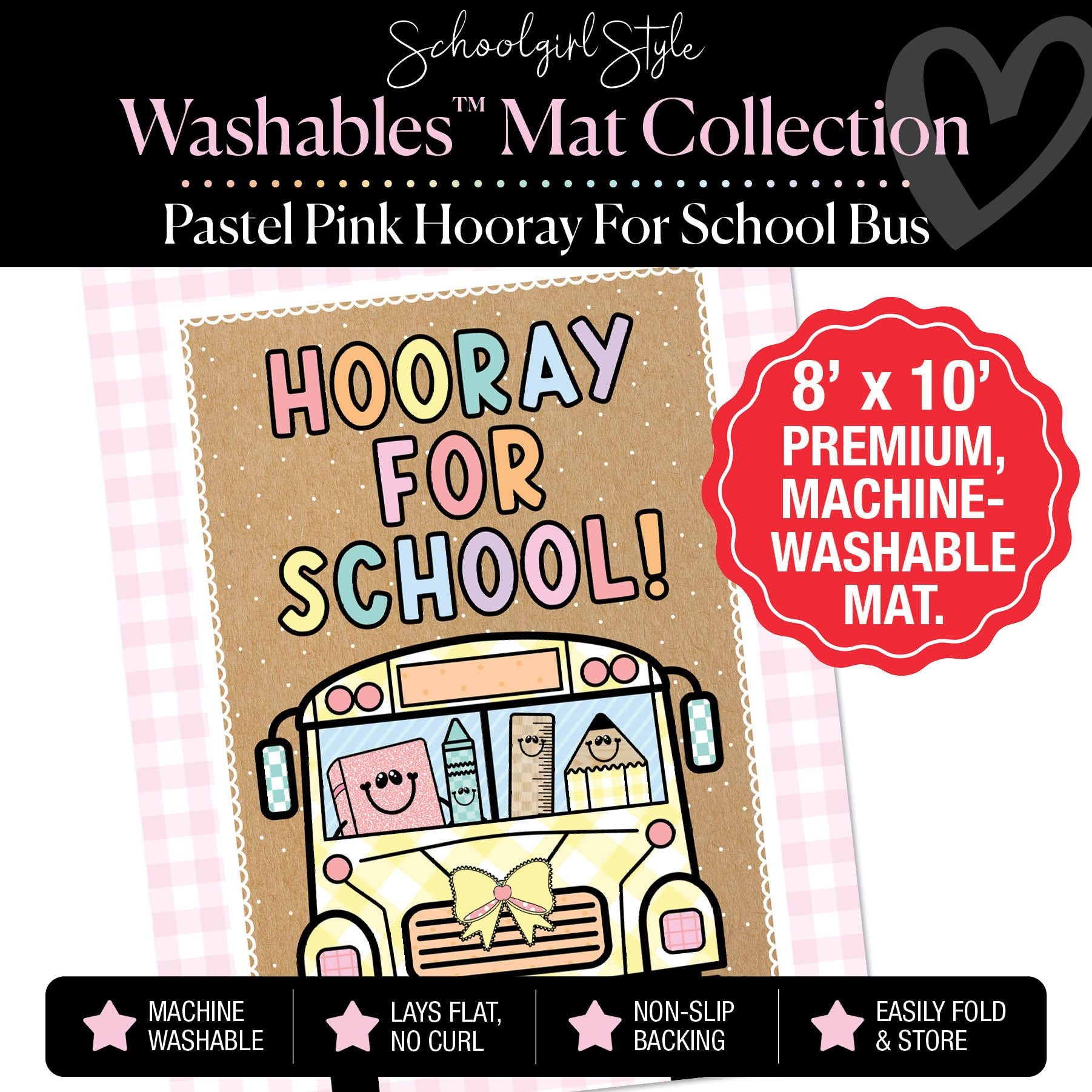 Pastel Pink Hooray for School Bus Classroom Mat by Schoolgirl Style