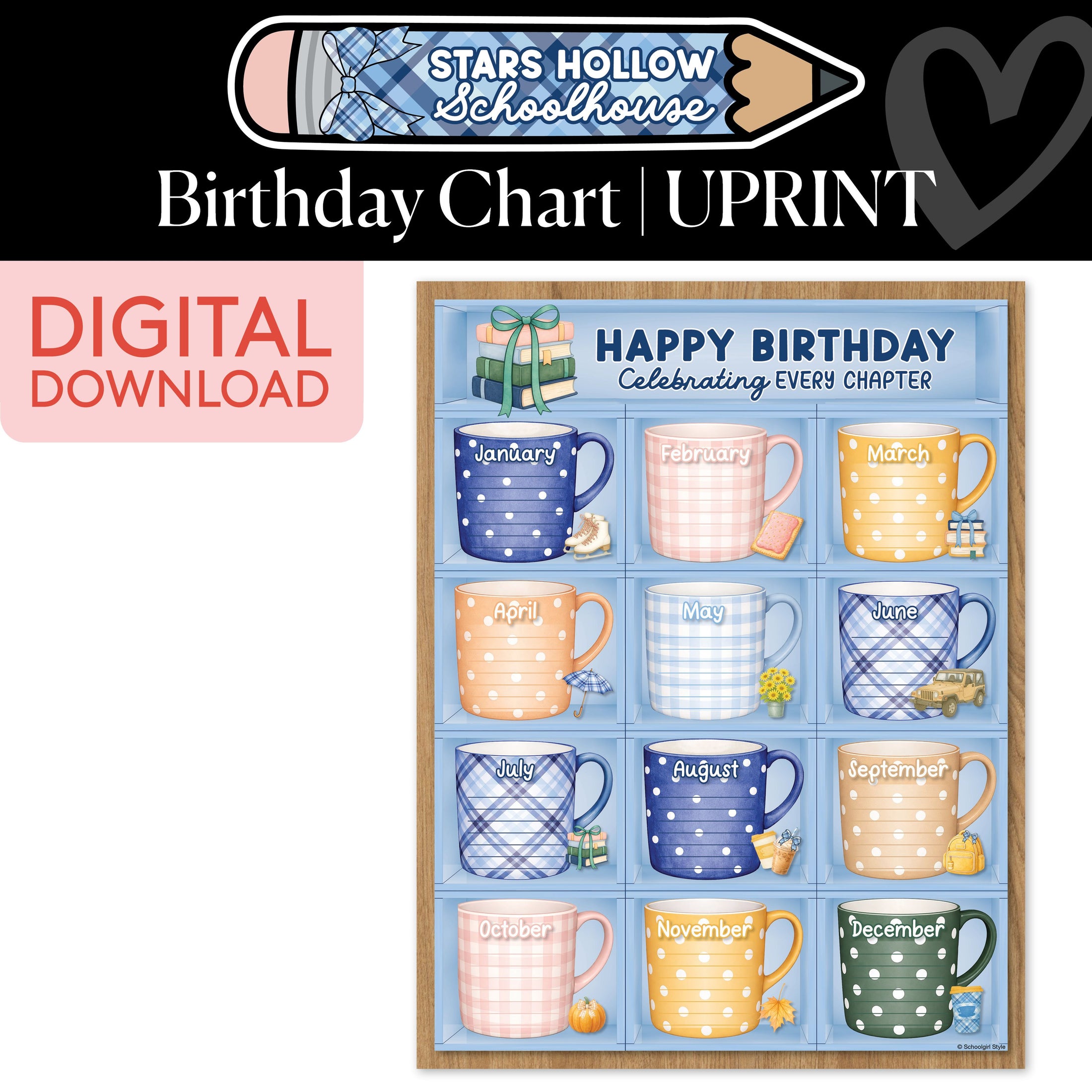 Printable Cozy Birthday Chart | School in Stars Hollow