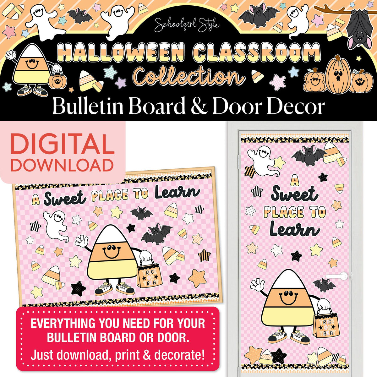 Printable Pastel Halloween Candy Corn Bulletin Board Set