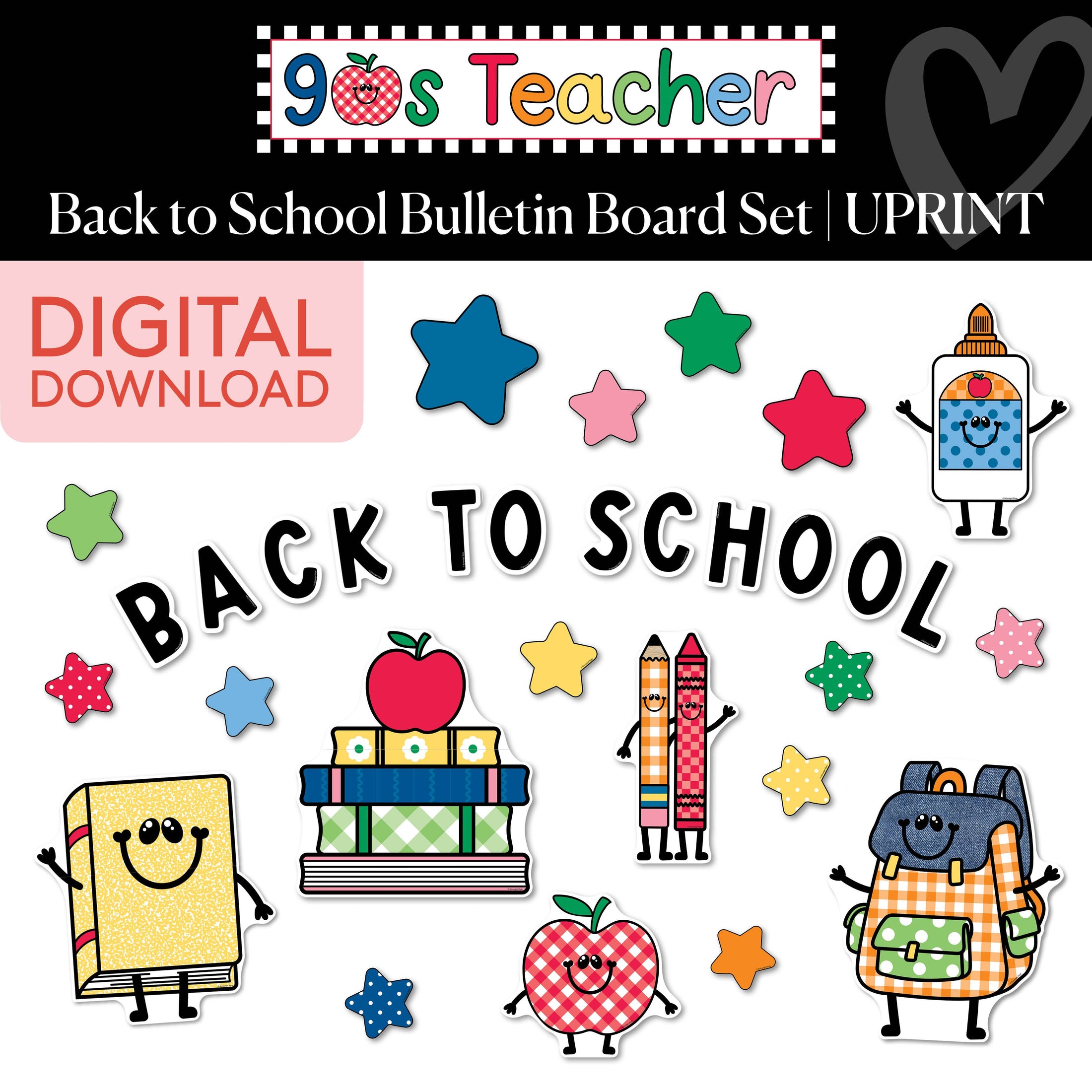 Printable Retro Back to School Bulletin Board Set | 90s Teacher