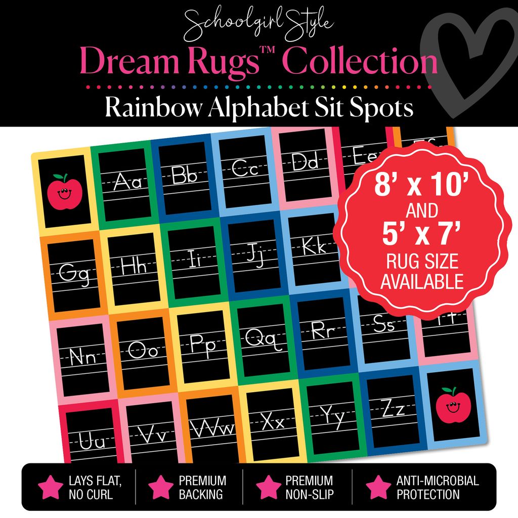 Rainbow Square Alphabet Sit Spot Classroom Rug by Schoolgirl Style