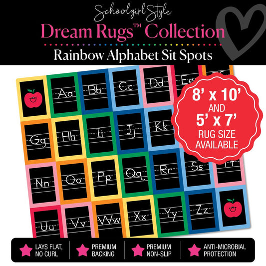Rainbow Square Alphabet Sit Spot Classroom Rug by Schoolgirl Style