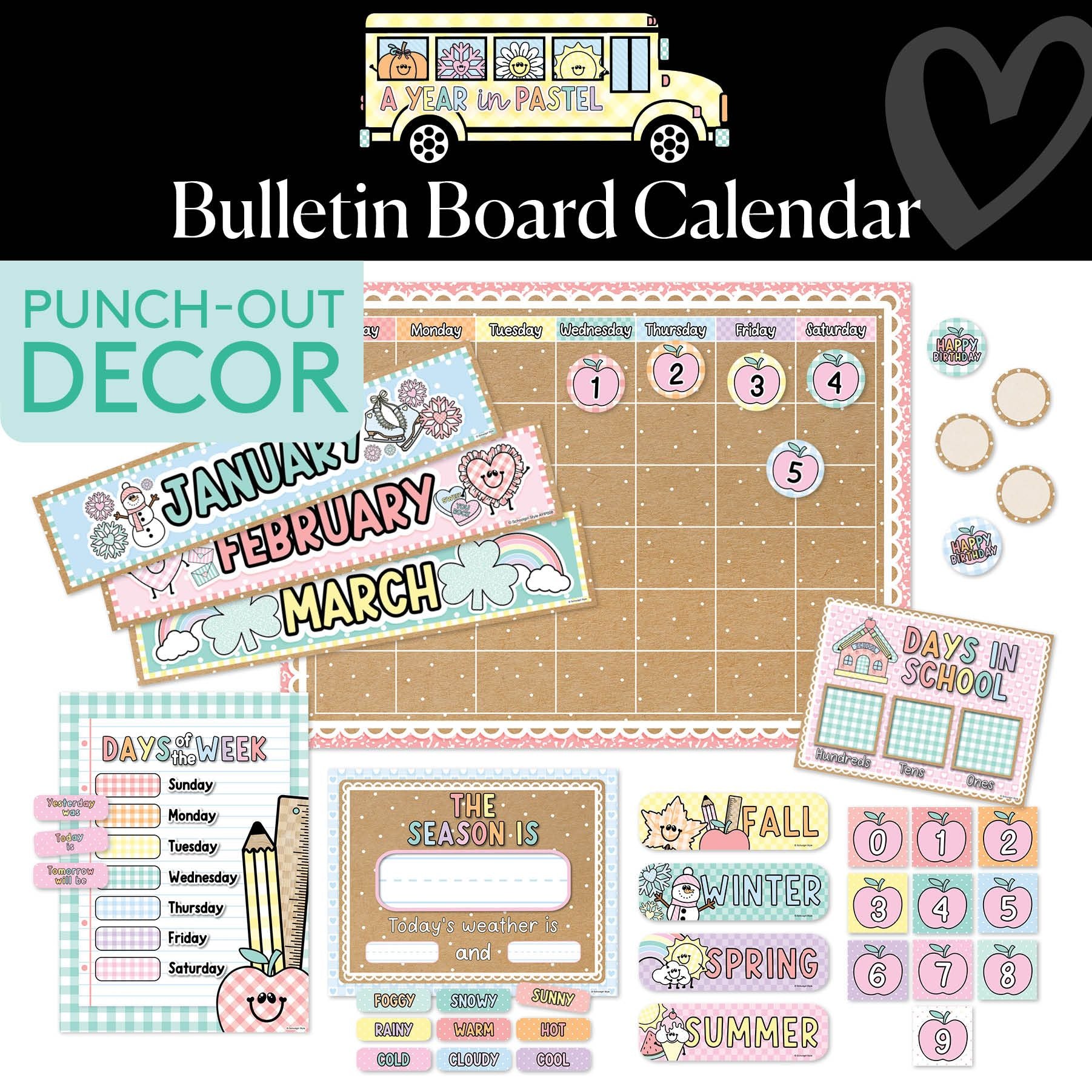Calendar Bulletin Board Set | A Year In Pastel