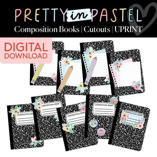 Printable Pastel Composition Books Bulletin Board Cutouts | Pretty in Pastel